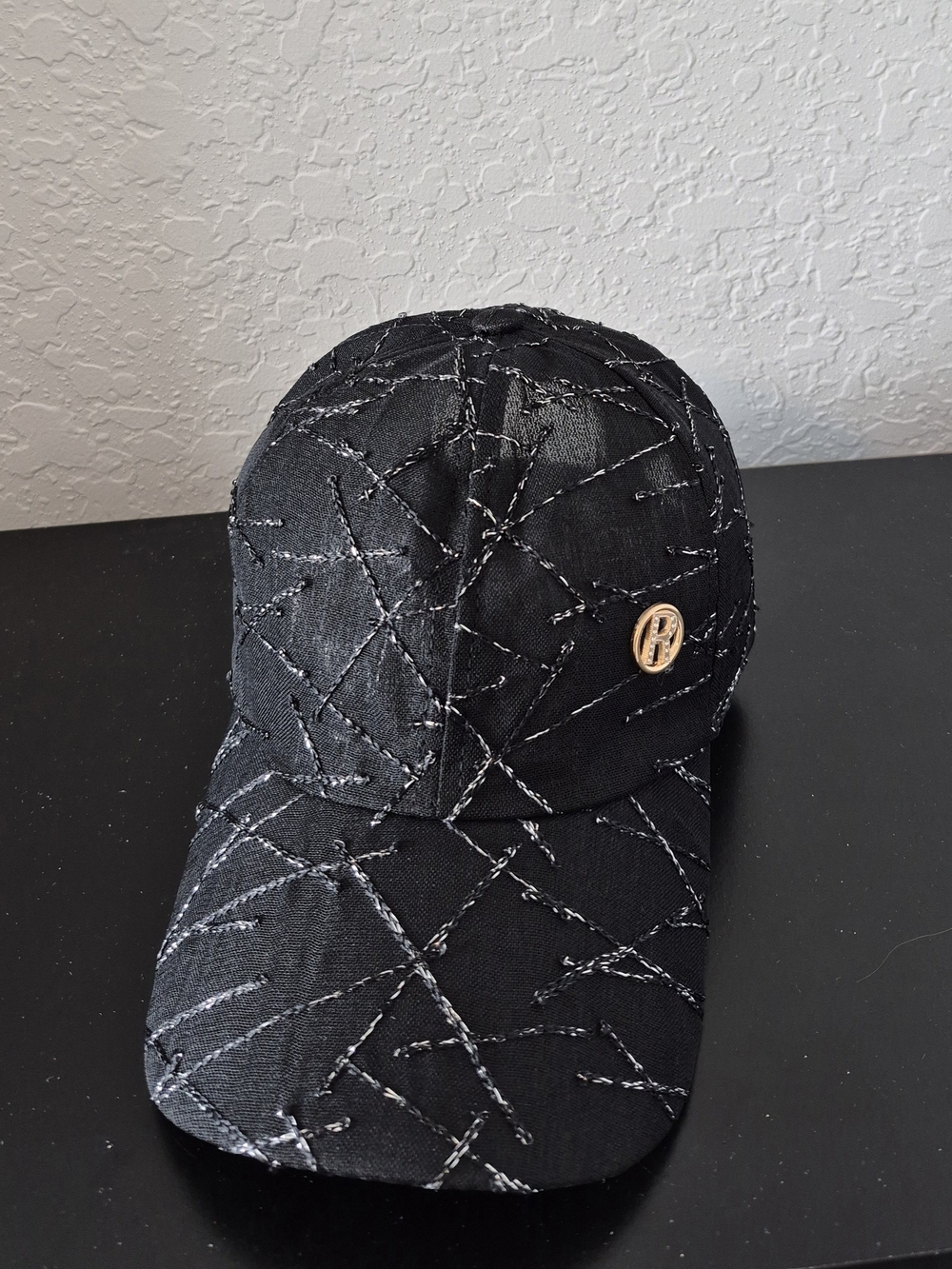 Black Embroidered Cap - Picture 2 of 5